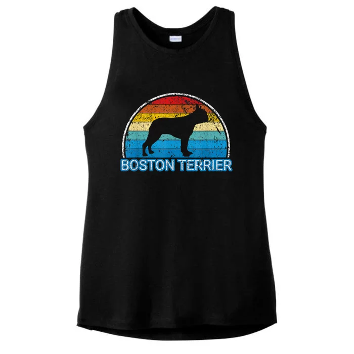 Vintage Boston Terrier Dog On Sunset Boston Terrier Breed Ladies Tri-Blend Wicking Tank