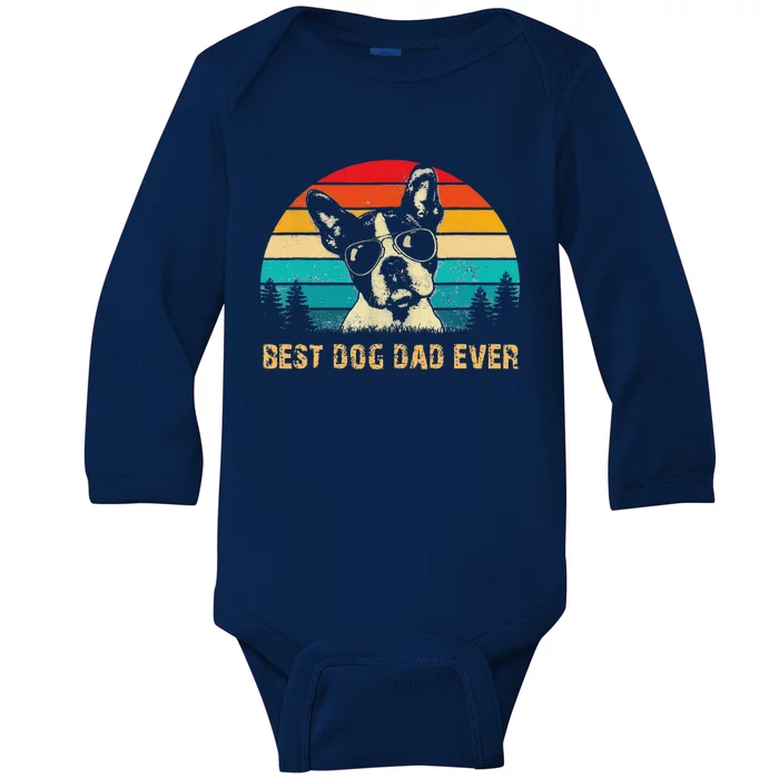 Vintage Boston Terrier Dad Dog Dad Fathers Day Baby Long Sleeve Bodysuit