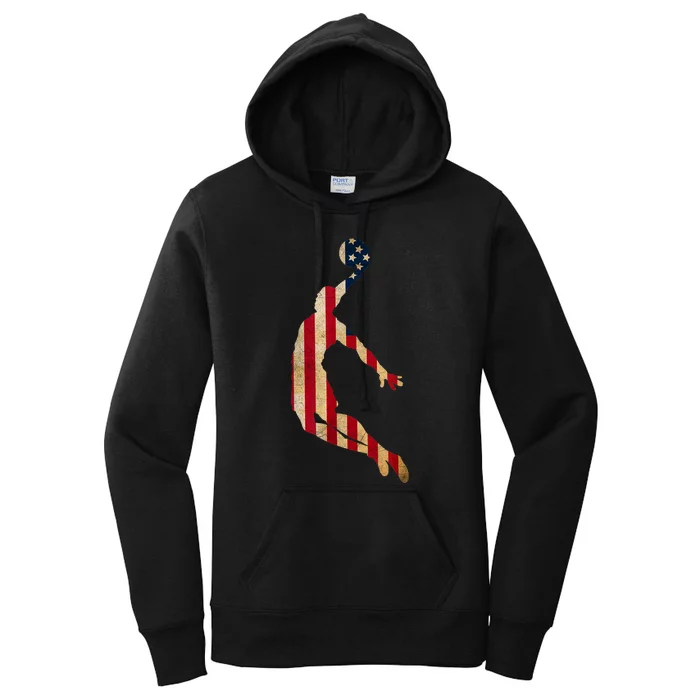 Vintage Basketball Team Player Sport Fan US Flag Women's Pullover Hoodie