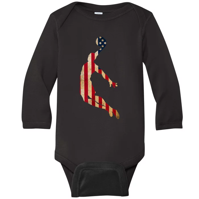 Vintage Basketball Team Player Sport Fan US Flag Baby Long Sleeve Bodysuit