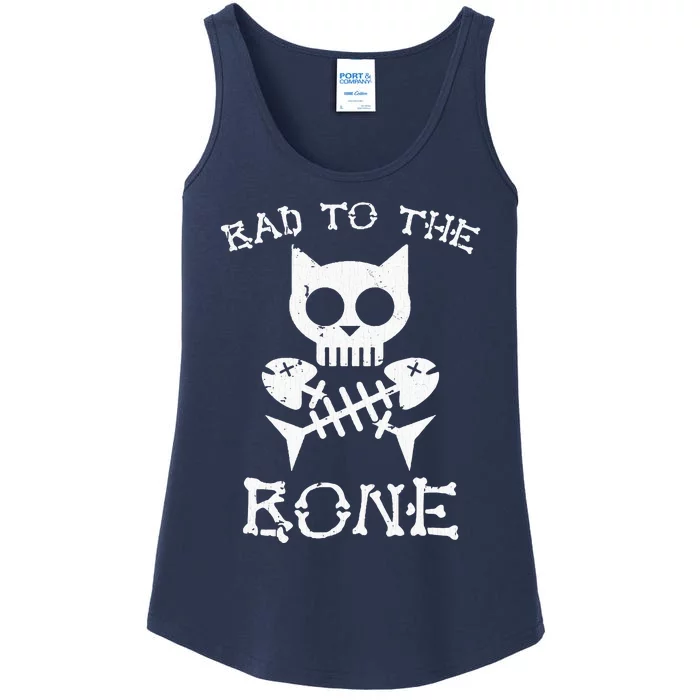 Vintage Bad To The Bone Cat Skull Fish Bone Ladies Essential Tank