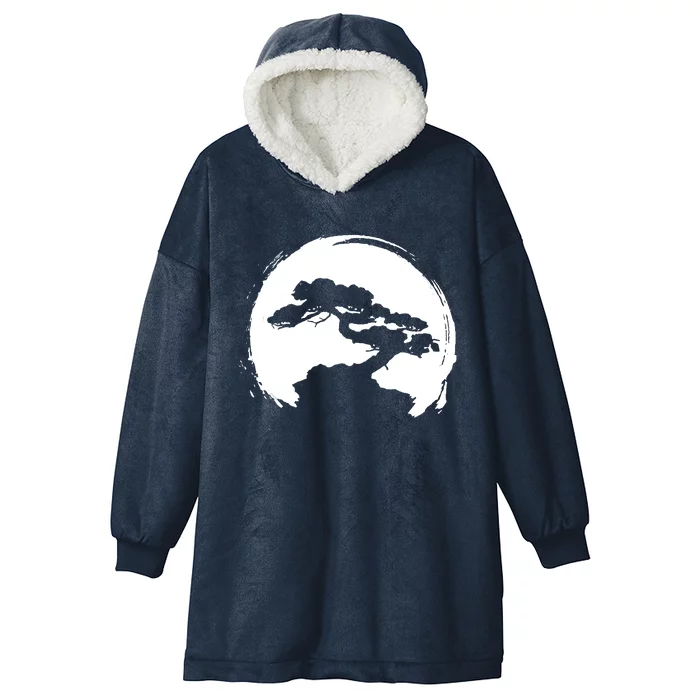 Vintage Bonsai Tree Silhouette Retro Zen Circle Gift Hooded Wearable Blanket