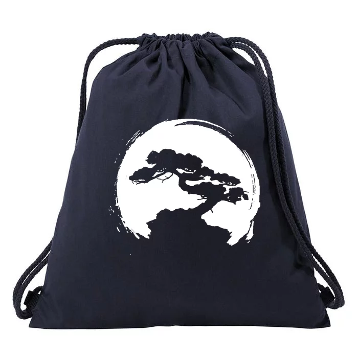 Vintage Bonsai Tree Silhouette Retro Zen Circle Gift Drawstring Bag