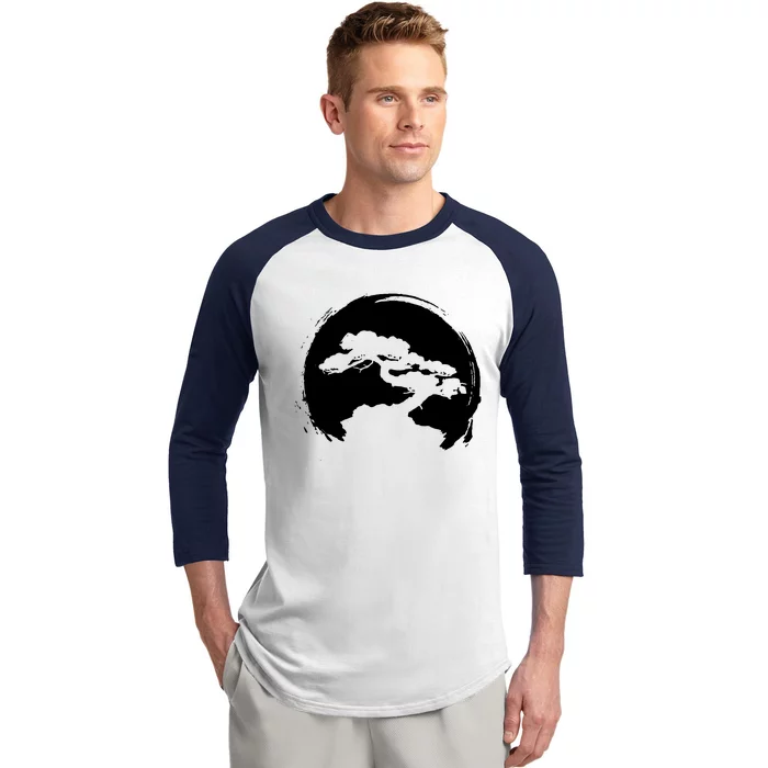 Vintage Bonsai Tree Silhouette Retro Zen Circle Gift Baseball Sleeve Shirt