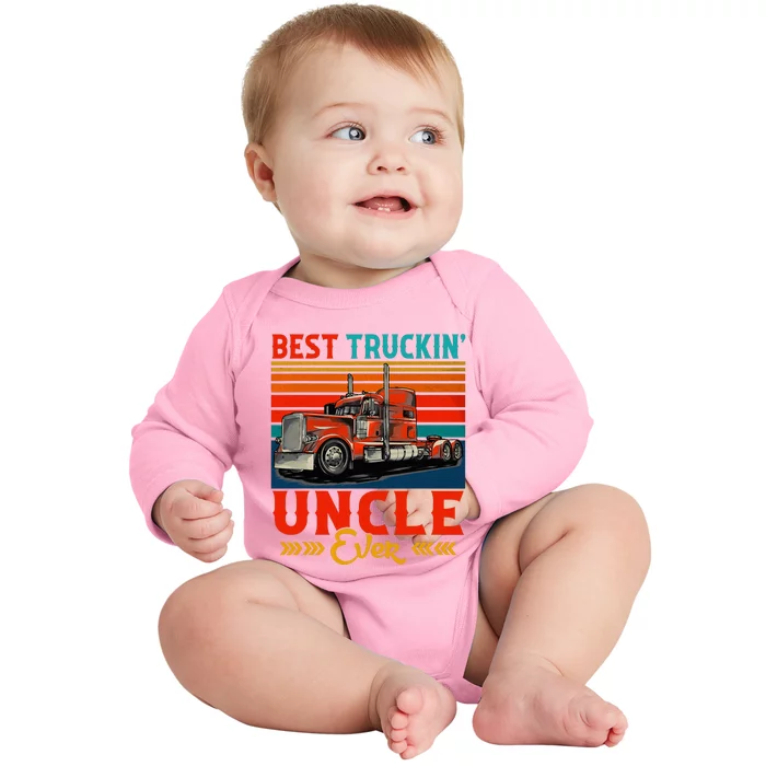 Vintage Best Truckin Uncle Ever Funny Truck Driver Baby Long Sleeve Bodysuit