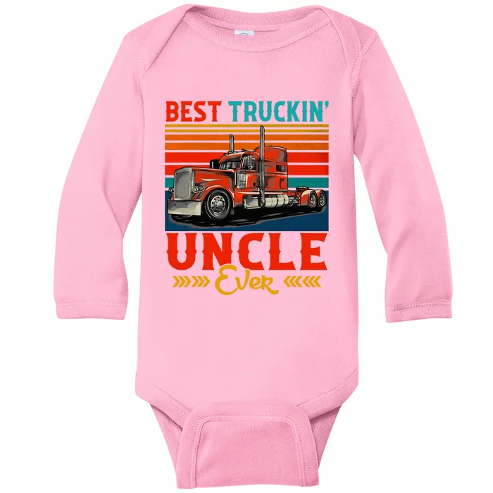 Vintage Best Truckin Uncle Ever Funny Truck Driver Baby Long Sleeve Bodysuit