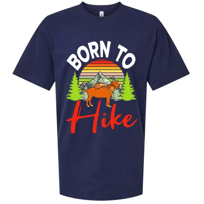 Vintage Born To Hike Funny Mountain Climbing Goat Hiking Sueded Cloud Jersey T-Shirt