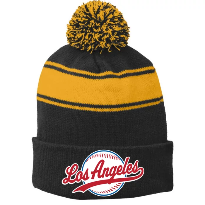 Vintage Baseball Throwback Retro Design Stripe Pom Pom Beanie