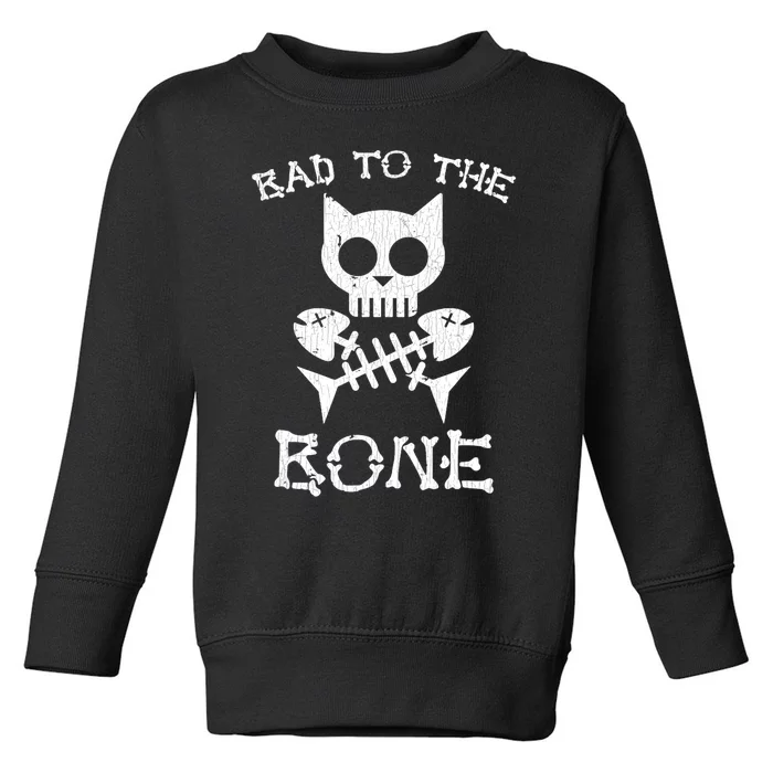 Vintage Bad To The Bone Cat Skull Fish Bone Toddler Sweatshirt