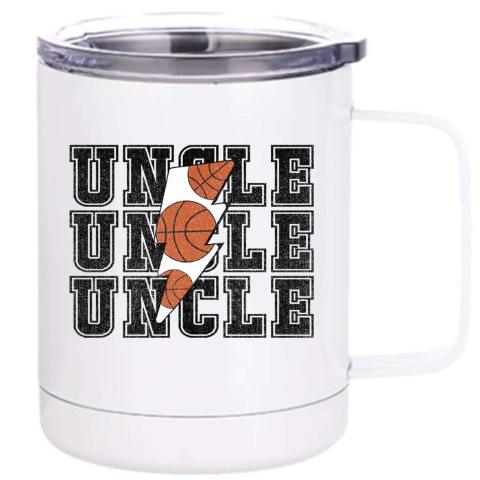 Vintage Basketball Uncle Game Day Vibes Basketball Season Funny Gift Front & Back 12oz Stainless Steel Tumbler Cup