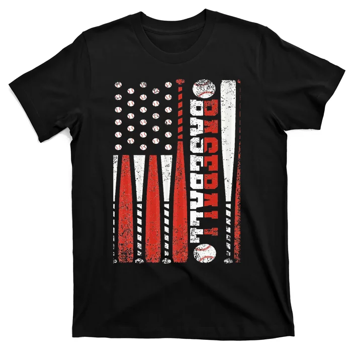 Vintage Baseball USA Flag American Baseball Team Men T-Shirt