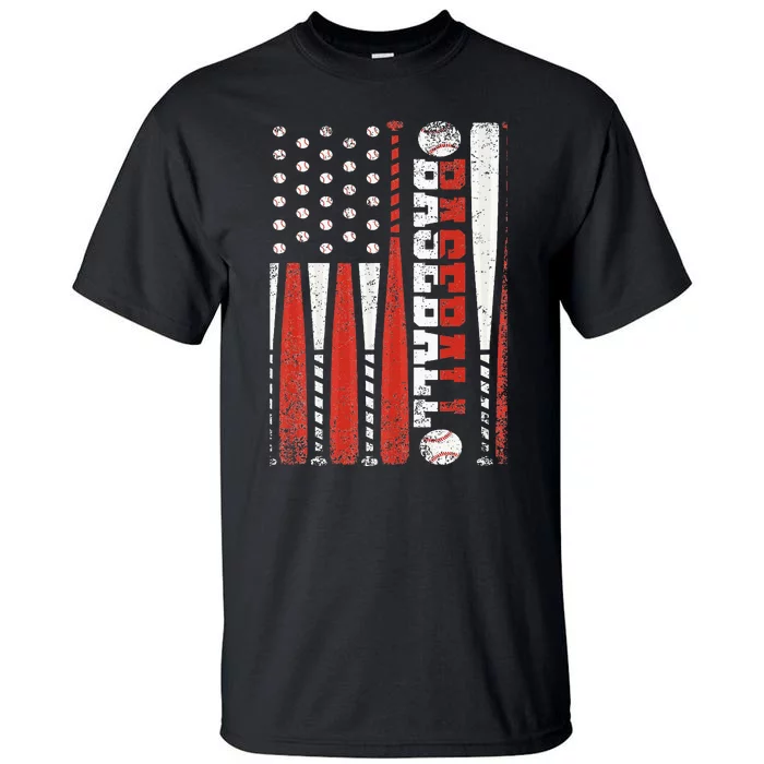 Vintage Baseball USA Flag American Baseball Team Men Tall T-Shirt