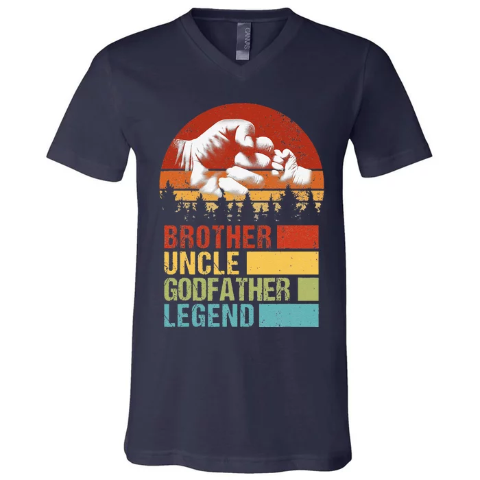 Vintage Brother Uncle Godfather Legend Fist Bump Fathers Day V-Neck T-Shirt