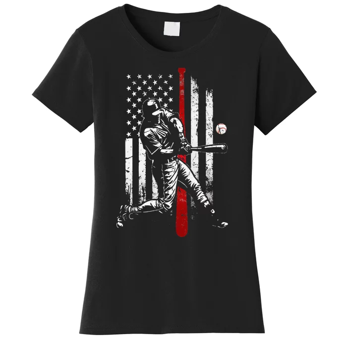 Vintage Baseball USA flag Patriotic Baseball player Women's T-Shirt