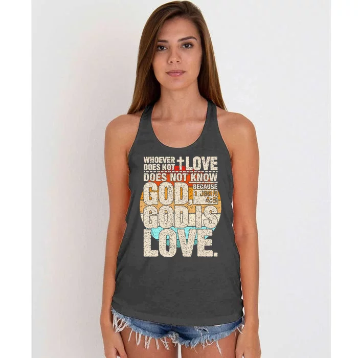 Vintage Bible Verse 1 John 4 8 God Is Love Women's Knotted Racerback Tank