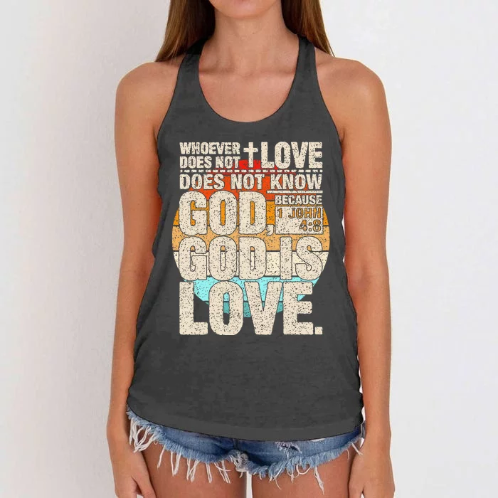 Vintage Bible Verse 1 John 4 8 God Is Love Women's Knotted Racerback Tank