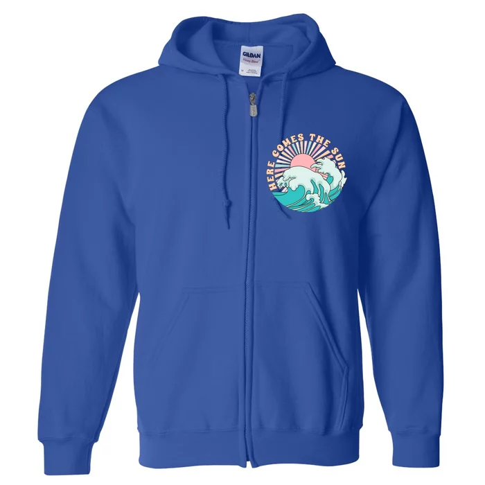 Vintage Beach Vacation Here Comes The Sun Retiret Gift Funny Gift Full Zip Hoodie