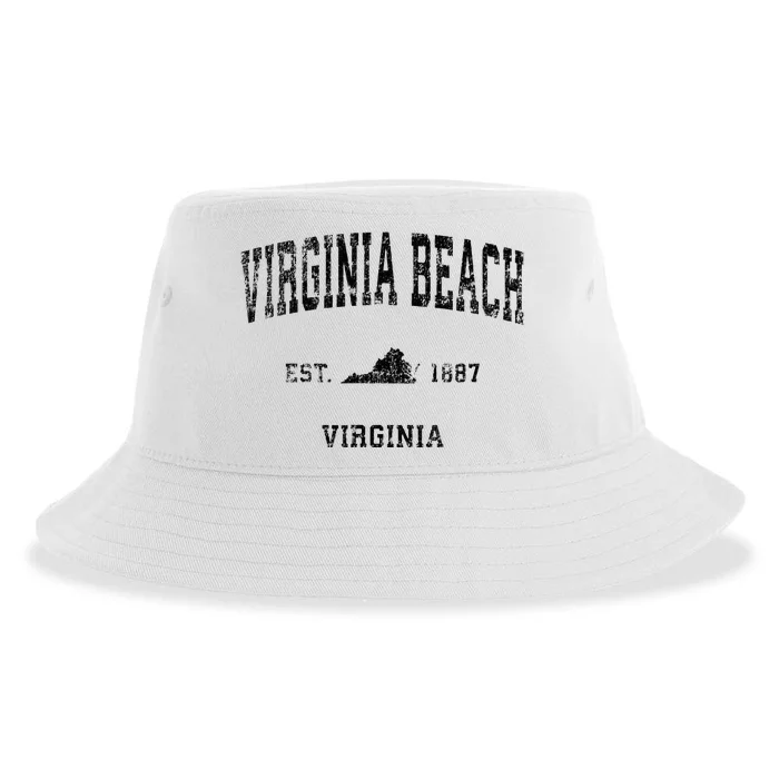 Virginia Beach Virginia Va Vintage Sports Design Black Print Sustainable Bucket Hat