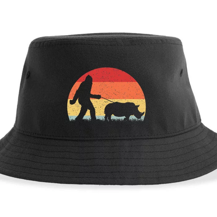 Vintage Bigfoot Walking Rhino Sasquatch Funny Gifts Sustainable Bucket Hat