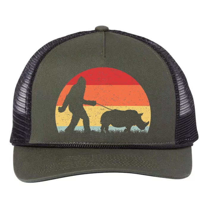 Vintage Bigfoot Walking Rhino Sasquatch Funny Gifts Retro Rope Trucker Hat Cap