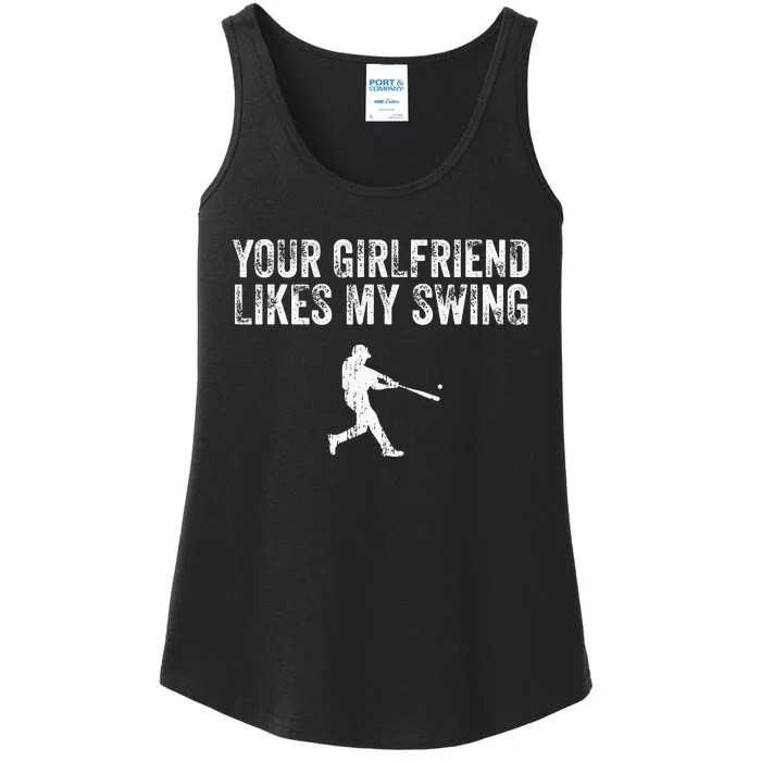 Vintage Baseball Your Girlfriend Likes My Swing Ladies Essential Tank