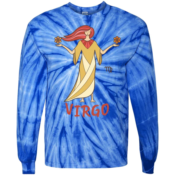 Virgo Birthday Zodiac Boho Vintage Cool Gift Tie-Dye Long Sleeve Shirt