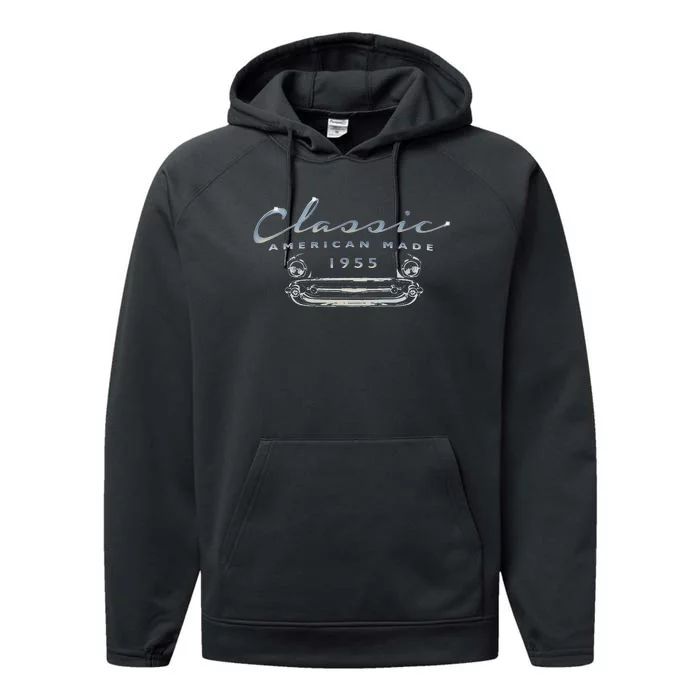 Vintage Car 1955 Classic Birthday Antique Auto Performance Fleece Hoodie