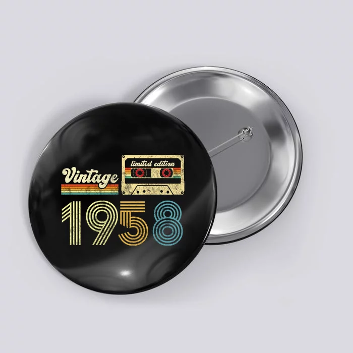 vintage cassette 1958 Retro Birthday 65th Dad Birthday Gift Grandpa Birthday Button