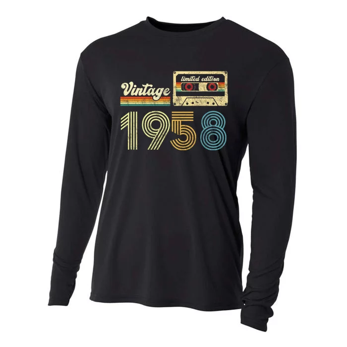 vintage cassette 1958 Retro Birthday 65th Dad Birthday Gift Grandpa Birthday Cooling Performance Long Sleeve Crew