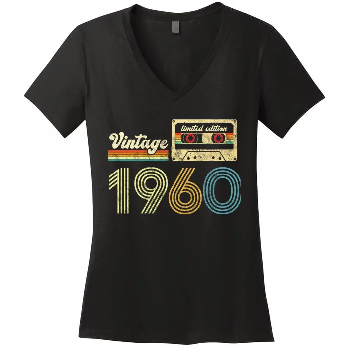 vintage cassette 1960 Retro Birthday 63rd Dad Birthday Gift Grandpa Birthday Women's V-Neck T-Shirt