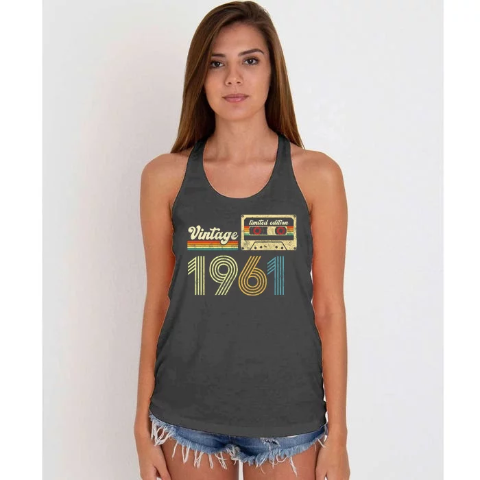 vintage cassette 1961 Retro Birthday 62nd Dad Birthday Gift Grandpa Birthday Women's Knotted Racerback Tank