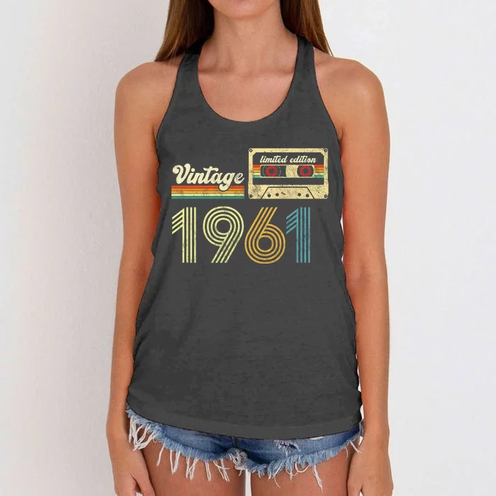 vintage cassette 1961 Retro Birthday 62nd Dad Birthday Gift Grandpa Birthday Women's Knotted Racerback Tank