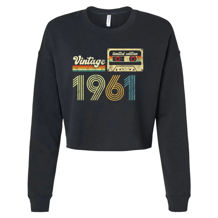 vintage cassette 1961 Retro Birthday 62nd Dad Birthday Gift Grandpa Birthday Cropped Pullover Crew