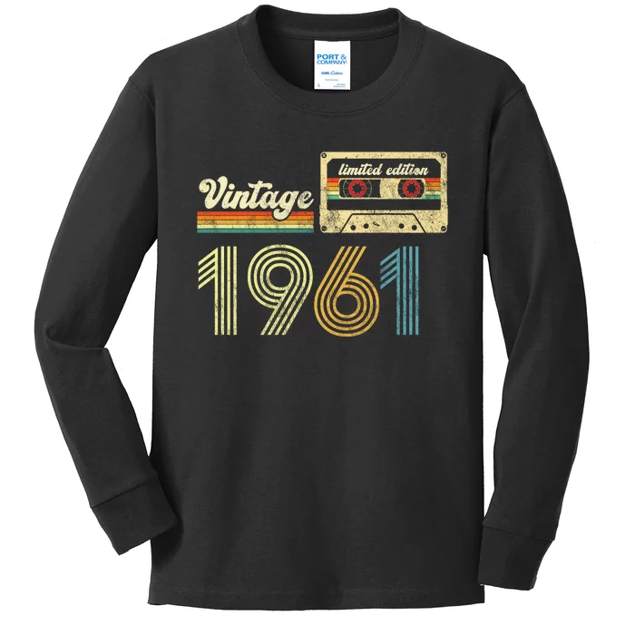 vintage cassette 1961 Retro Birthday 62nd Dad Birthday Gift Grandpa Birthday Kids Long Sleeve Shirt