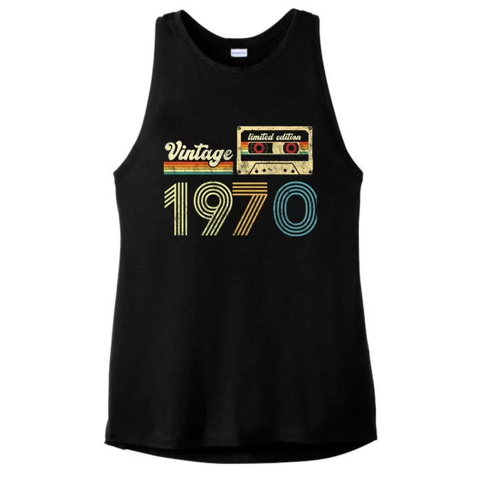 vintage cassette 1970 Retro Birthday 53rd Dad Birthday Gift Grandpa Birthday Ladies Tri-Blend Wicking Tank