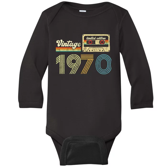 vintage cassette 1970 Retro Birthday 53rd Dad Birthday Gift Grandpa Birthday Baby Long Sleeve Bodysuit