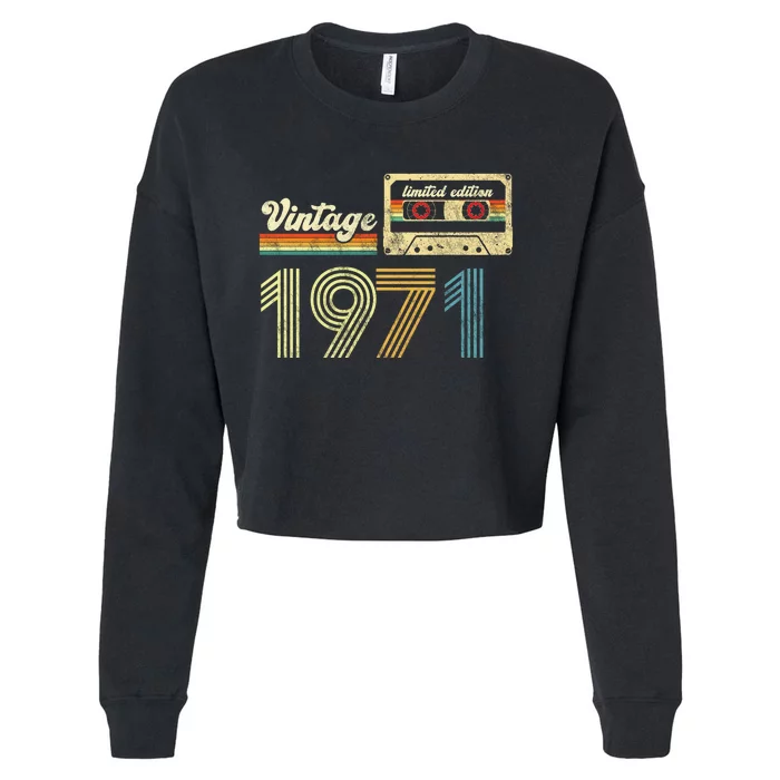 vintage cassette 1971 Retro Birthday 52nd Dad Birthday Gift Grandpa Birthday Cropped Pullover Crew