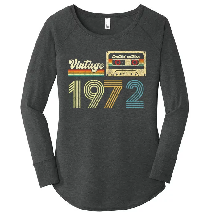 vintage cassette 1972 Retro Birthday 51st Dad Birthday Gift Grandpa Birthday Women's Perfect Tri Tunic Long Sleeve Shirt