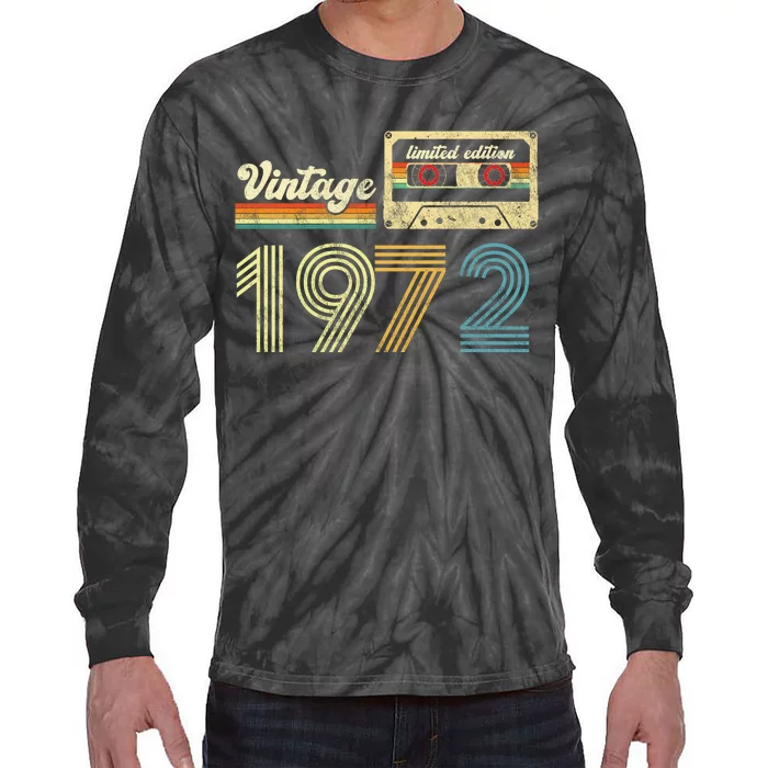 vintage cassette 1972 Retro Birthday 51st Dad Birthday Gift Grandpa Birthday Tie-Dye Long Sleeve Shirt