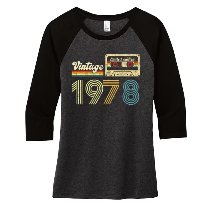 vintage cassette 1978 Retro Birthday 45th Dad Birthday Gift Grandpa Birthday Women's Tri-Blend 3/4-Sleeve Raglan Shirt