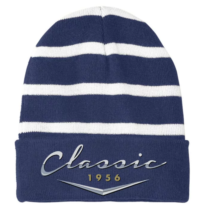 Vintage Classic 1956 Birthday Gifts For Dad, Husband Striped Beanie with Solid Band