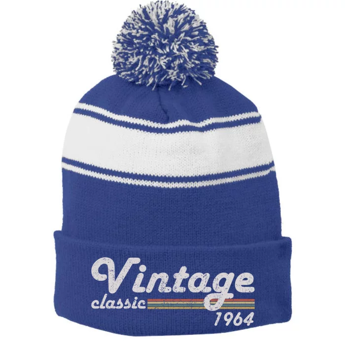 Vintage Classic 1964 Retro Year 60th Birthday Celebrations Cool Gift Stripe Pom Pom Beanie