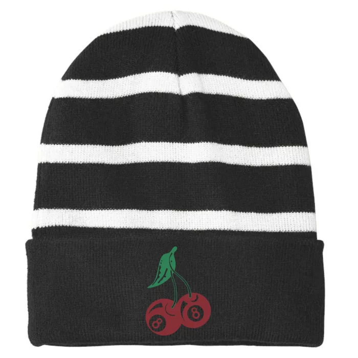 Vintage Cherry 8 Ball 90s Graphic Striped Beanie with Solid Band