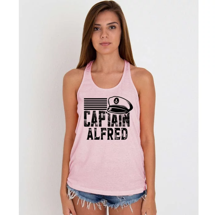 Vintage Captain Alfred Personalized Boating Captain Cute Gift Women's Knotted Racerback Tank