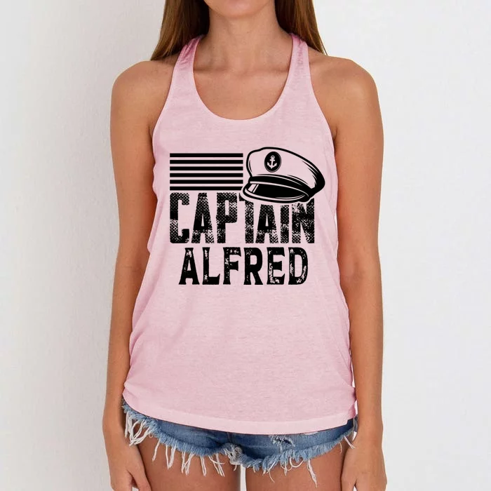 Vintage Captain Alfred Personalized Boating Captain Cute Gift Women's Knotted Racerback Tank