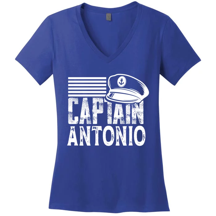 Vintage Captain Antonio Personalized Boating Captain Gift Women's V-Neck T-Shirt