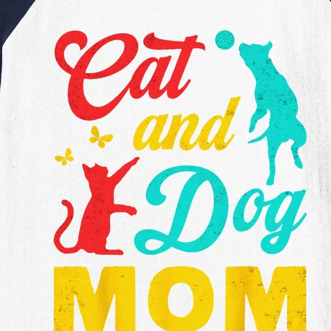 Vintage Cat And Dog Mom Mothers Day For Cat Dog Lover Mama Baseball Sleeve Shirt