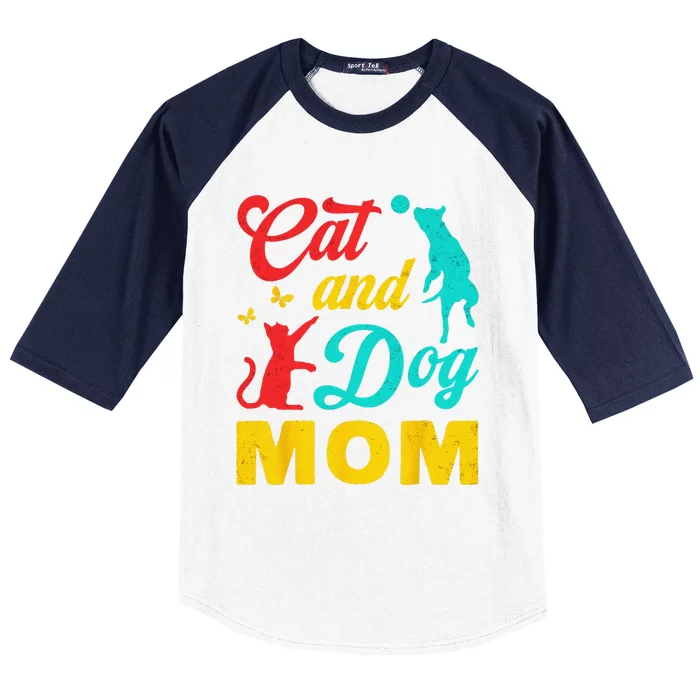 Vintage Cat And Dog Mom Mothers Day For Cat Dog Lover Mama Baseball Sleeve Shirt