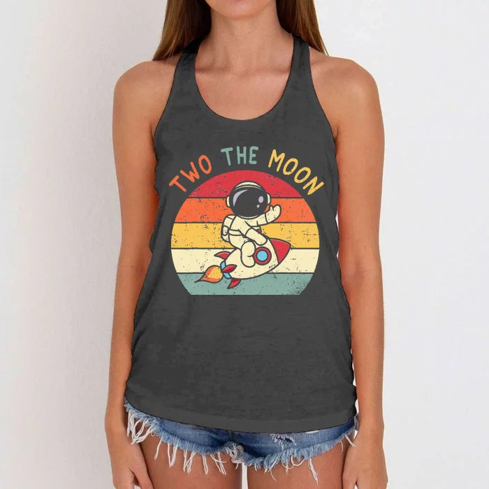 Vintage Cute Astronaut Two the Moon 2nd Birthday Space Gift Women's Knotted Racerback Tank