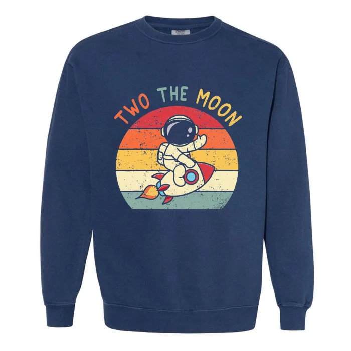 Vintage Cute Astronaut Two the Moon 2nd Birthday Space Gift Garment-Dyed Sweatshirt